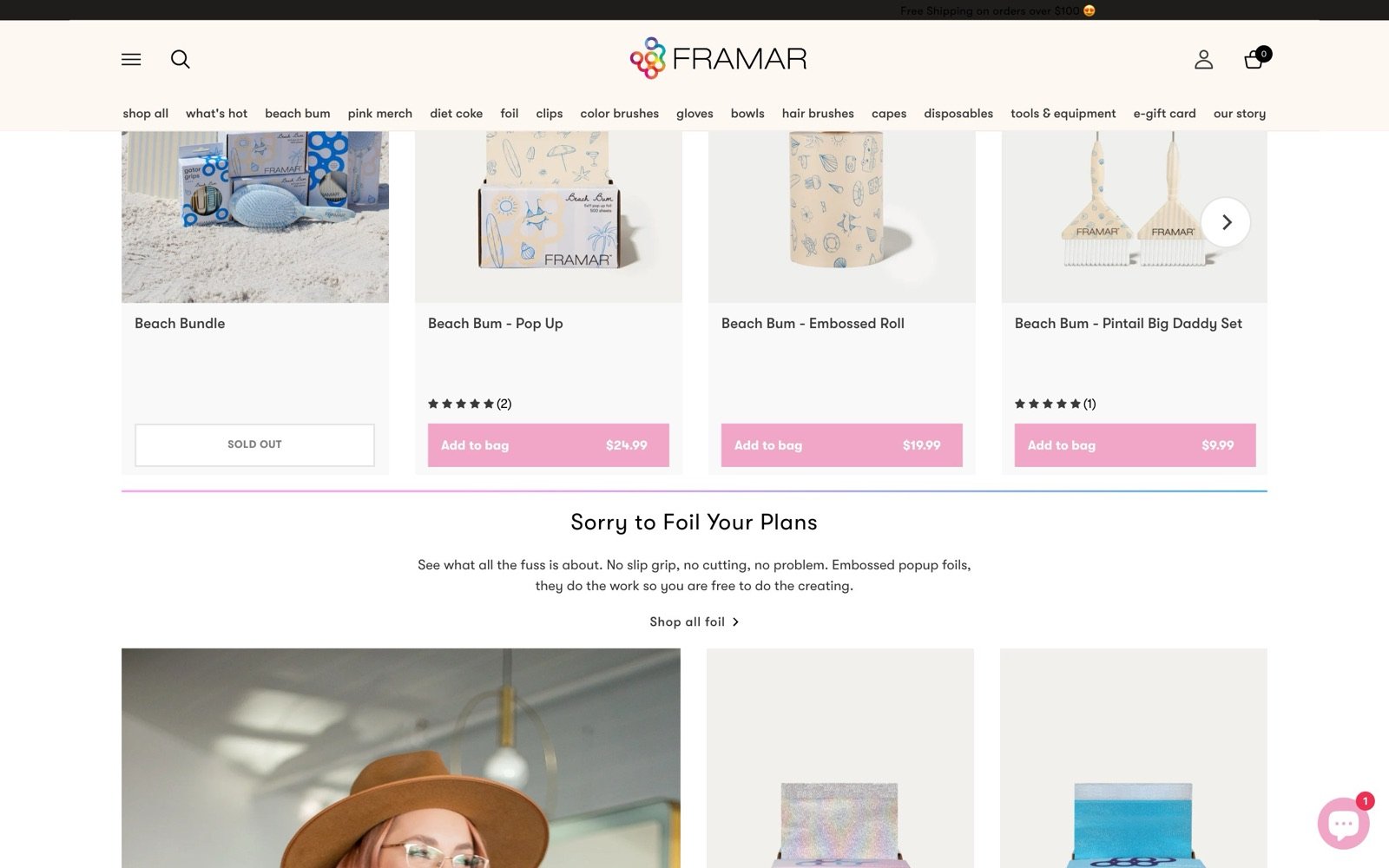 Framar storefront — product grid